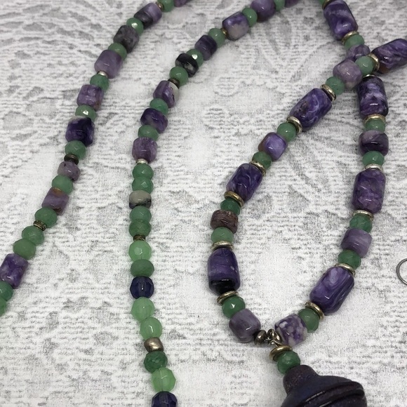 Artisan sterling silver beaded jewelry set necklace and earrings - Picture 6 of 8